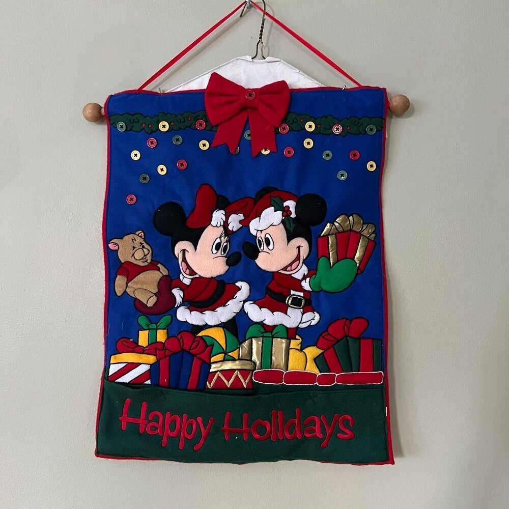 Disney Mickey Minnie‎ Christmas Card Holder Wall Hanging Felt Vintage Holidays